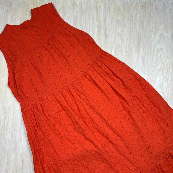Vanessa Zani New Made In Italy Orange Cotton Eyelet Midi Casual Dress Medium - Picture 12 of 12